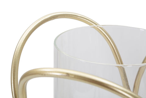 Porte-bougie géométrique métal doré et verre transparent