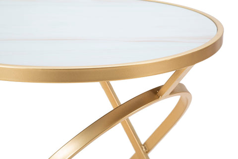 Mesa redonda Glam de mármol con patas de metal dorado