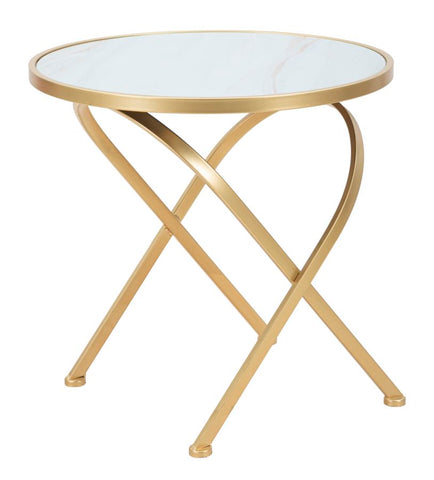 Mesa redonda Glam de mármol con patas de metal dorado