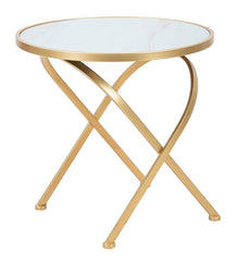Table ronde Glam Marbre pieds métal doré