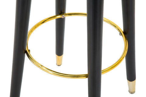Taburete de bar terciopelo turquesa patas de madera y metal negras con acabado dorado