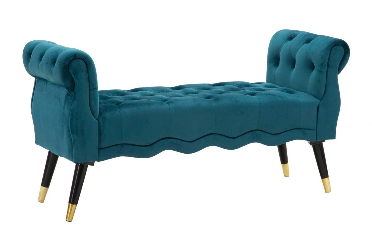 Banquette Paris Velours Bleu Canard pieds dorés