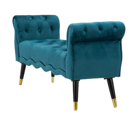 Banquette Paris Velours Bleu Canard pieds dorés
