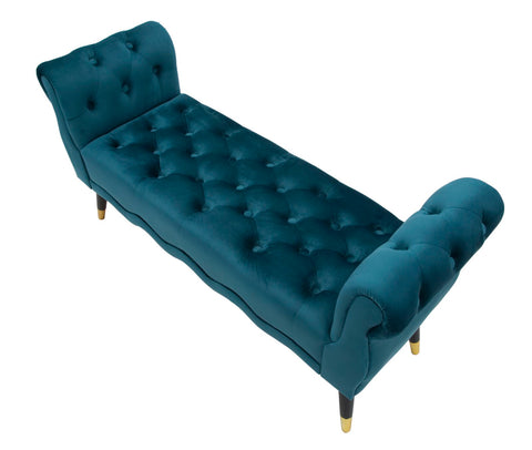 Banquette Paris Velours Bleu Canard pieds dorés