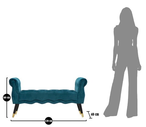 Banquette Paris Velours Bleu Canard pieds dorés