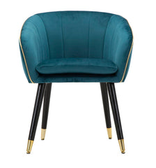 Fauteuil bleu canard Paris pieds en bois noir et finitions dorées