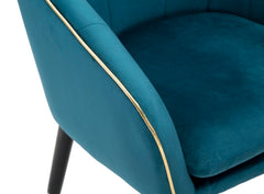 Fauteuil bleu canard Paris pieds en bois noir et finitions dorées