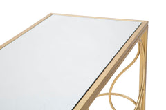 Console rectangulaire en métal doré et verre miroir