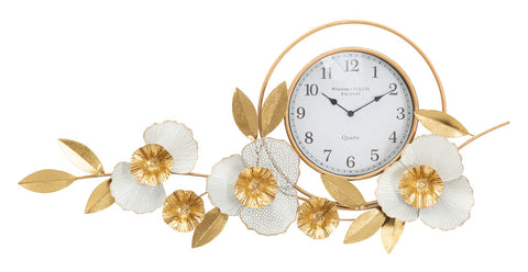 Reloj de pared redondo con diseño 3D de flores y hojas en colores vivos y blancos