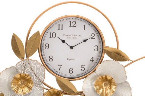 Reloj de pared redondo con diseño 3D de flores y hojas en colores vivos y blancos