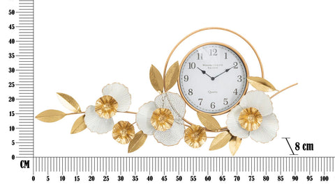 Reloj de pared redondo con diseño 3D de flores y hojas en colores vivos y blancos