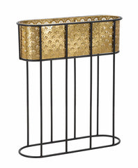 Porte-vase ovale métal doré et support métal noir