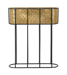 Porte-vase ovale métal doré et support métal noir