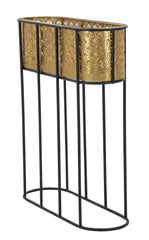 Porte-vase ovale métal doré et support métal noir
