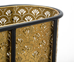 Porte-vase ovale métal doré et support métal noir