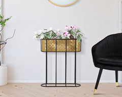 Porte-vase ovale métal doré et support métal noir