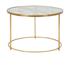 Table basse ronde Papillons Métal doré Verre