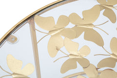 Table basse ronde Papillons Métal doré Verre