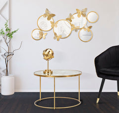 Table basse ronde Papillons Métal doré Verre