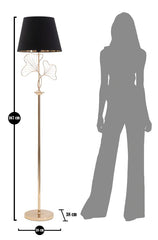 Lampadaire feuilles métal doré abat-jour tissu noir