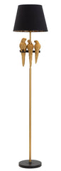 Lampe de sol décorée de perroquets Métal doré abat-jour Tissu Noir