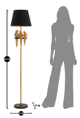 Lampe de sol décorée de perroquets Métal doré abat-jour Tissu Noir