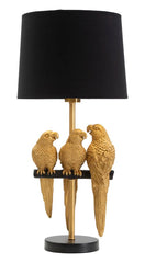 Lampe de table Perroquets métal doré abat-jour tissu noir