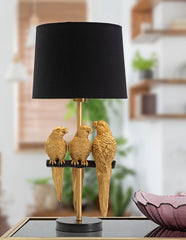Lampe de table Perroquets métal doré abat-jour tissu noir