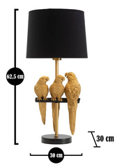 Lampe de table Perroquets métal doré abat-jour tissu noir