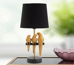 Lampe de chevet Perroquets Métal Doré abat-jour Tissu Noir