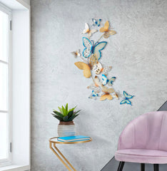 Panneau mural décoratif papillons multicolores Or / Bleu Clair
