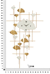 Horloge murale géométrique décorative feuilles or et blanc