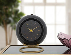 Horloge de table ronde métal doré et verre Noir