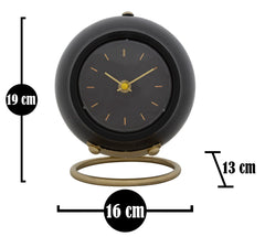 Horloge de table ronde métal doré et verre Noir