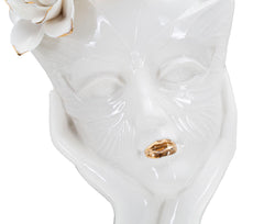 Vase Femme Masque avec Couronne de Fleurs et Décorations Dorées