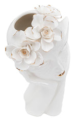 Vase Femme Masque avec Couronne de Fleurs et Décorations Dorées