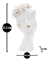 Vase Femme Masque avec Couronne de Fleurs et Décorations Dorées