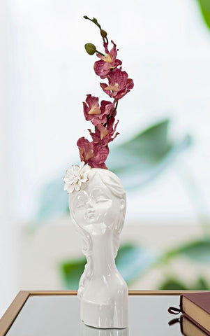 Vase en forme de buste Fille Céramique Blanc avec Fleur
