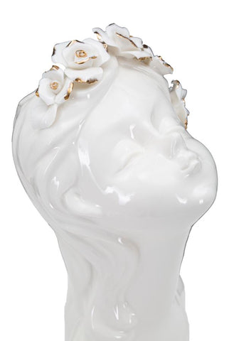 Vase buste jeune fille avec couronne de fleurs Blanc