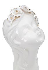 Vase buste jeune fille avec couronne de fleurs Blanc