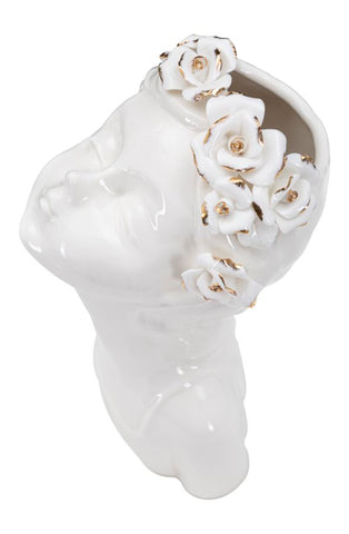 Vase buste jeune fille avec couronne de fleurs Blanc