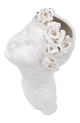 Vase buste jeune fille avec couronne de fleurs Blanc