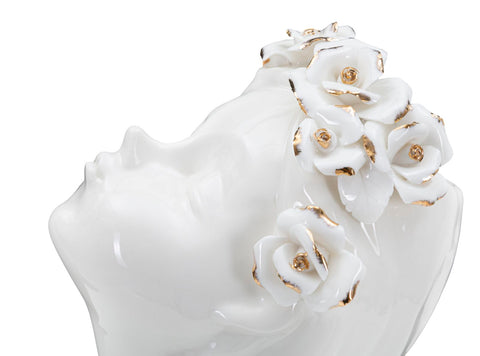 Vase buste jeune fille avec couronne de fleurs Blanc