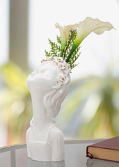 Vase buste jeune fille avec couronne de fleurs Blanc