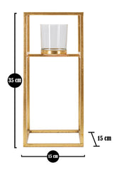 Bougeoir en métal doré avec verre carré