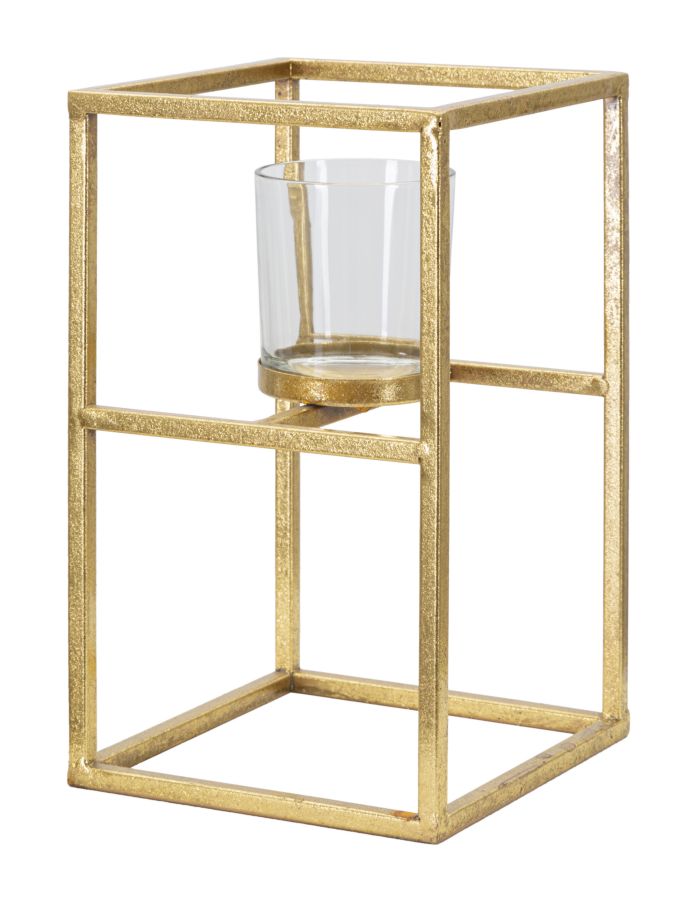 Bougeoir en métal doré avec verre carré
