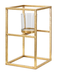 Bougeoir en métal doré avec verre carré