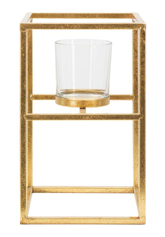 Bougeoir en métal doré avec verre carré
