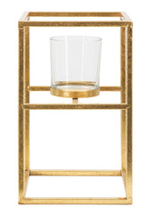Bougeoir en métal doré avec verre carré