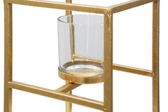 Bougeoir en métal doré avec verre carré